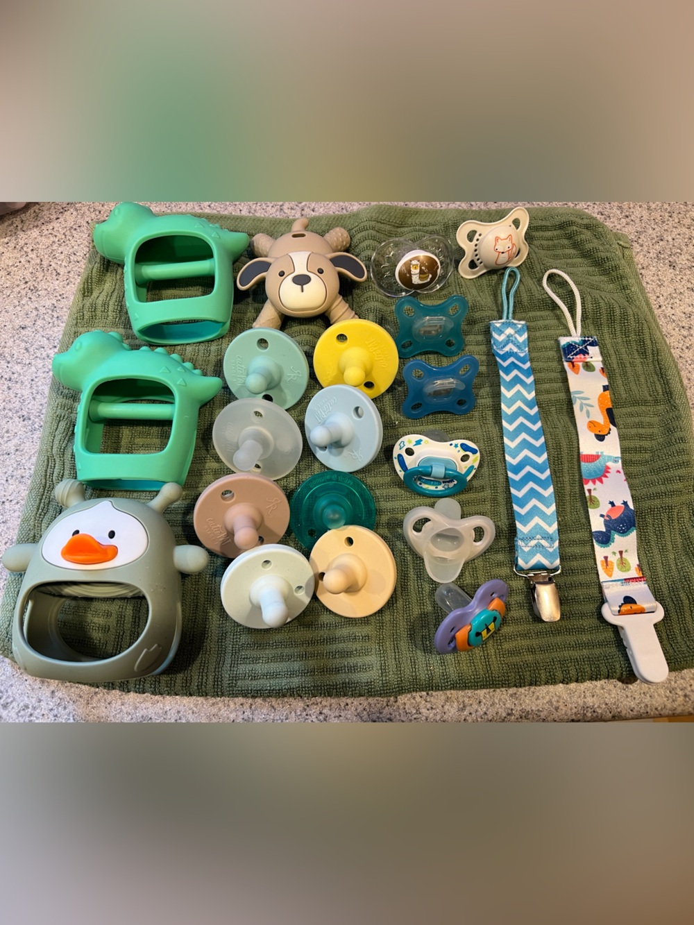 Ryan and rose Neutral Green Silicone Baby Pacifier & Teether Set - Multi-Color